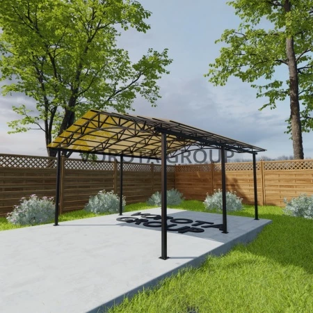 Двухскатный навес с арочным основанием янтарного цвета, сотовый поликарбонат 4500*8000